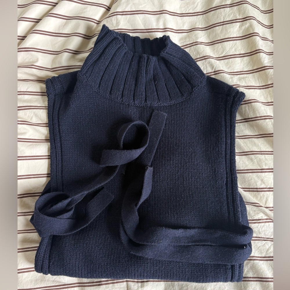 Sœur Wool Navy Turtleneck Bib Vest Jumper